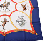 HERMES Hermes horse riding pattern Blue/White/Red Ladies Silk 100 % Scarf A Rank used Ginzo