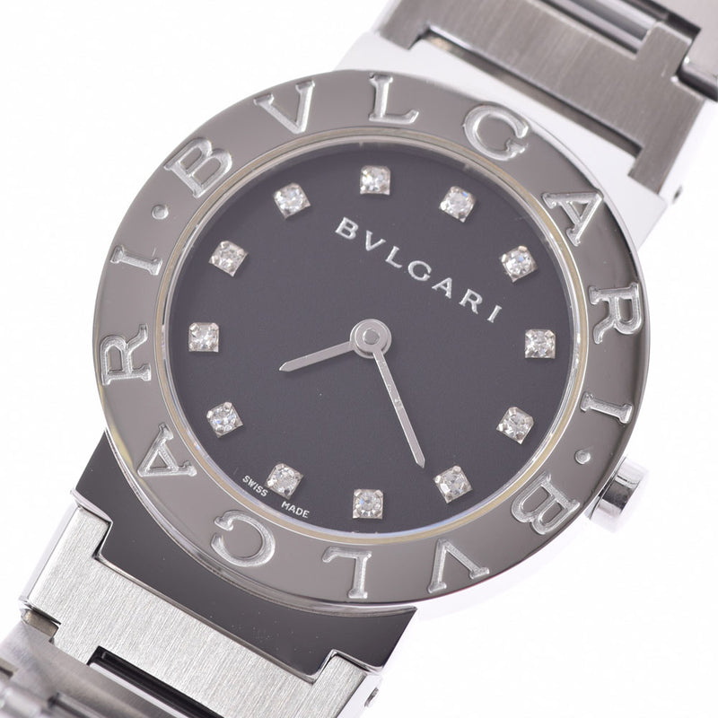 BVLGARI ブルガリ ブルガリブルガリ 26 12Pダイヤ BB26SS レディース SS 腕時計 クオーツ 黒文字盤 Aランク 中古 銀蔵