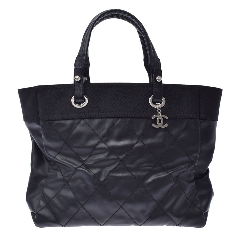 CHANEL Chanel Paris Beerlit Tote MM Black Ladies Leather Canvas Tote Bag A Rank used Ginzo