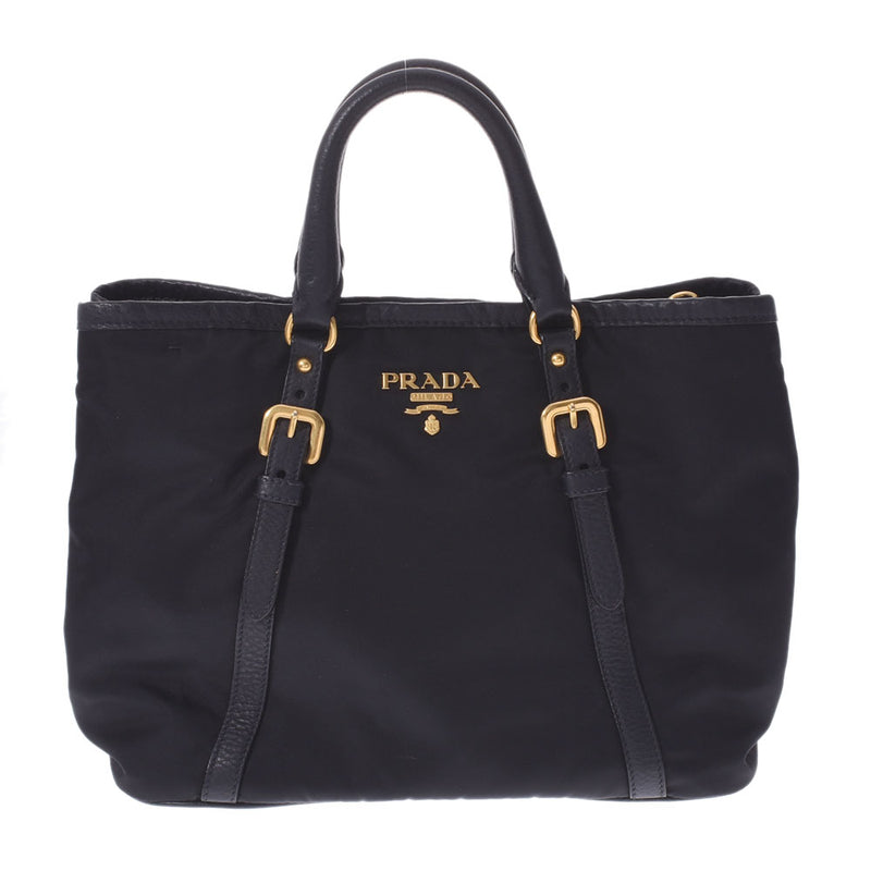 PRADA プラダ 黒 BN1841 レディース ナイロン カーフ ハンドバッグ Aランク 中古 銀蔵