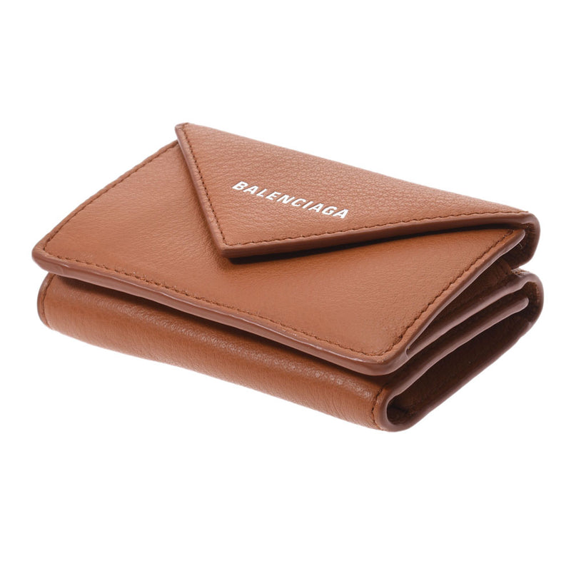 BALENCIAGA Balenciaga Paper Mini Wallet Brown 391446 Unisex Calf Mold Fold Wallet New Ginzo