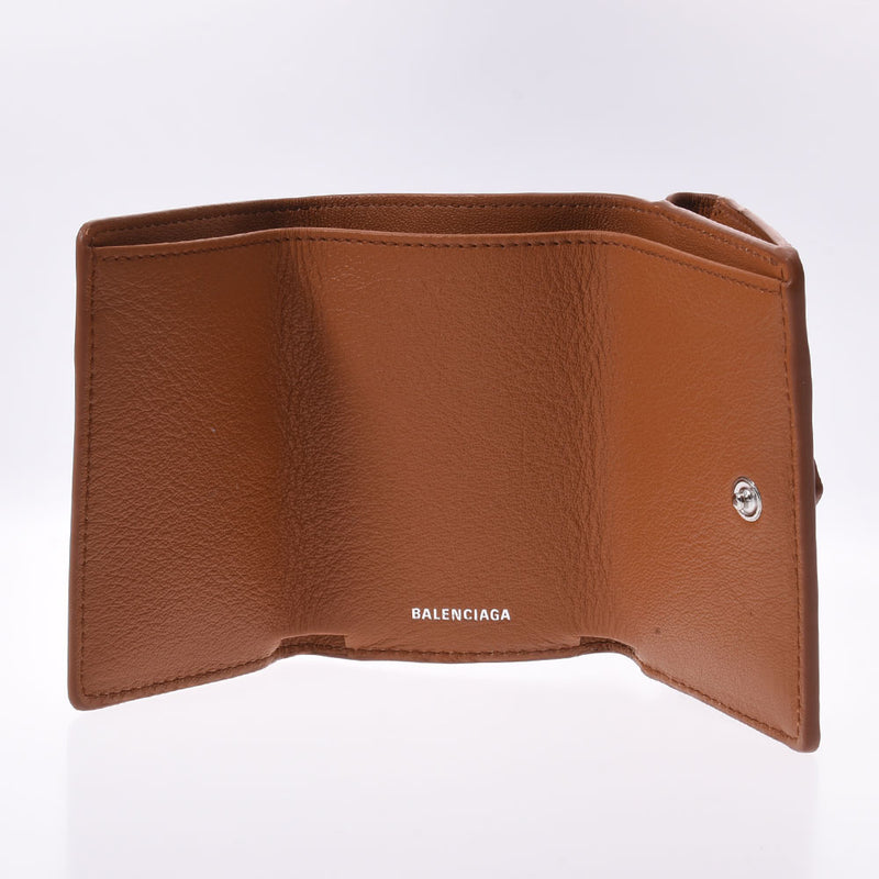 BALENCIAGA Balenciaga Paper Mini Wallet Brown 391446 Unisex Calf Mold Fold Wallet New Ginzo