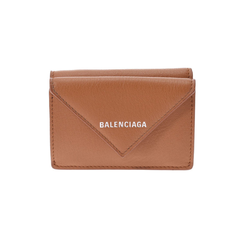 BALENCIAGA Balenciaga Paper Mini Wallet Brown 391446 Unisex Calf Mold Fold Wallet New Ginzo