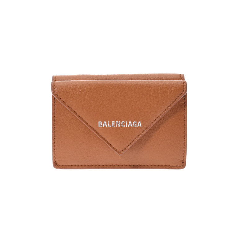 BALENCIAGA Balenciaga Paper Mini Wallet Brown 391446 Unisex Calf Mold Fold Wallet New Ginzo