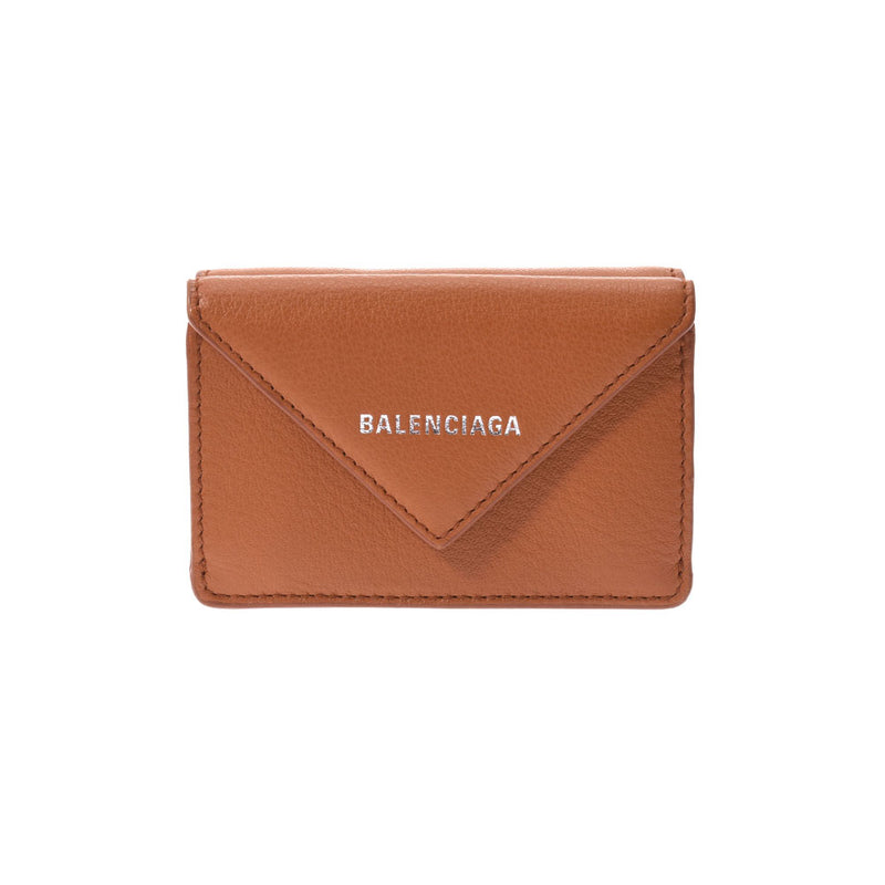 BALENCIAGA Balenciaga Paper Mini Wallet Brown 391446 Unisex Calf Mold Fold Wallet New Ginzo