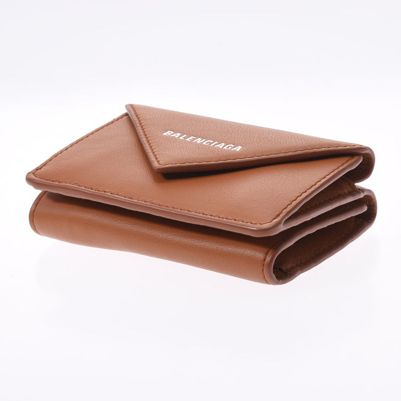 BALENCIAGA Balenciaga Paper Mini Wallet Brown 391446 Unisex Calf Mold Fold Wallet New Ginzo