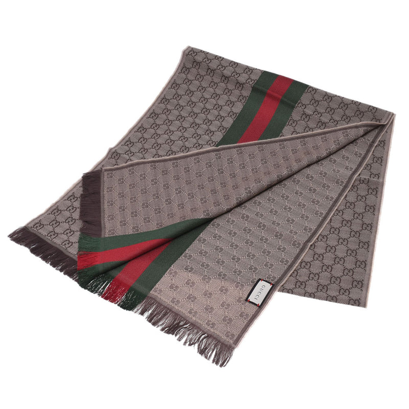 GUCCI Gucci GG Pattern Webing Line Stall Brown type 147351 Unisex wool 80 %/Silk 20 % Muffler New Ginzo