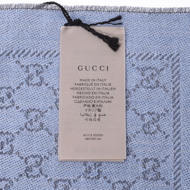 GUCCI Gucci GG Pattern Stall Gray/Light Blue 411115 Unisex Wool 100 % Muffler New Ginzo