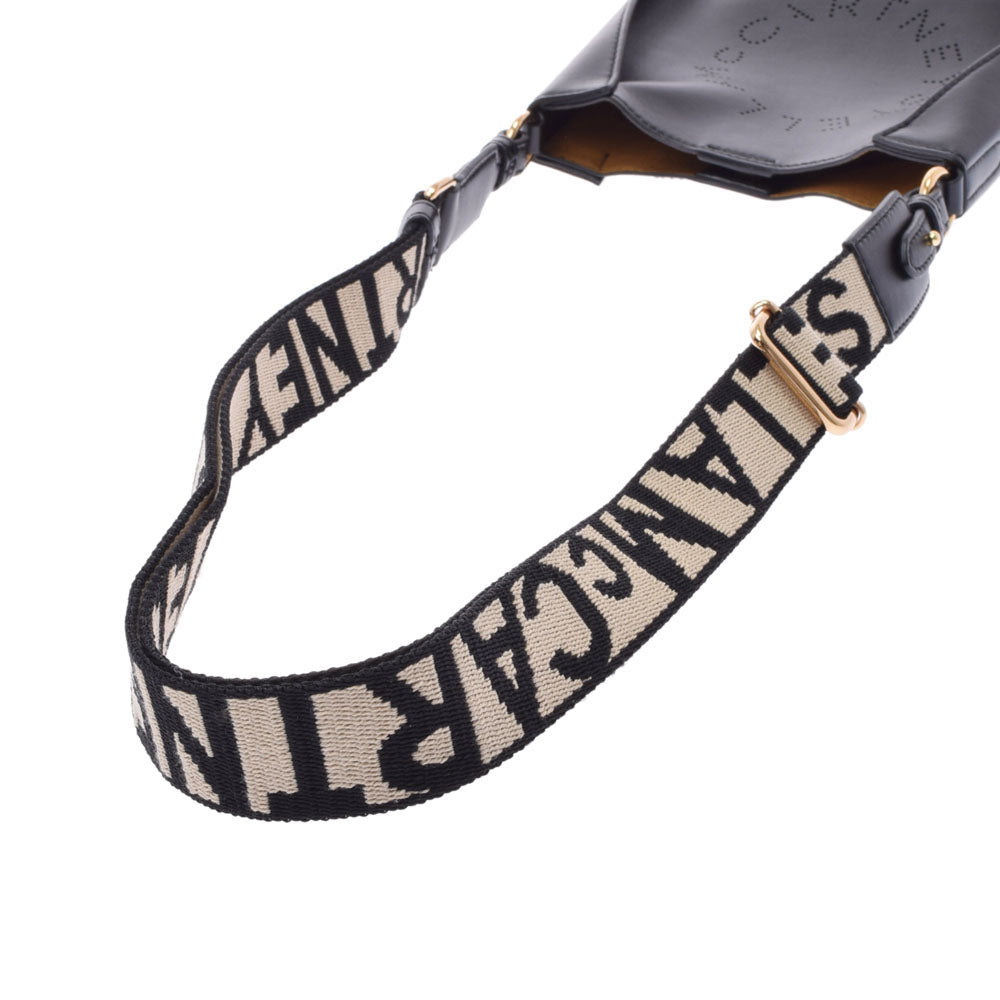 ステラマッカートニーパンチングロゴ 黒 ゴールド金具 レディース