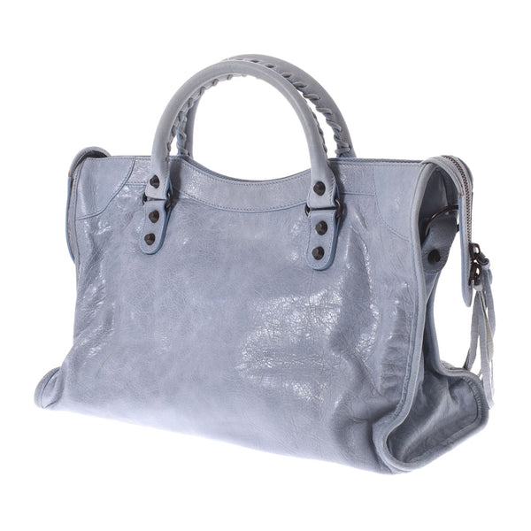 BALENCIAGA Balenciaga The City 2WAY Light Blue 115748 Ladies Lambskin Handbag AB Rank used Ginzo