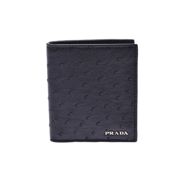 PRADA Prada Fudme Black 2M0004 Unisex Ostrich Bi -fold Wallet New Used Ginzo