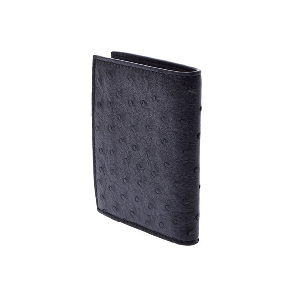 PRADA Prada Fudme Black 2M0004 Unisex Ostrich Bi -fold Wallet New Used Ginzo