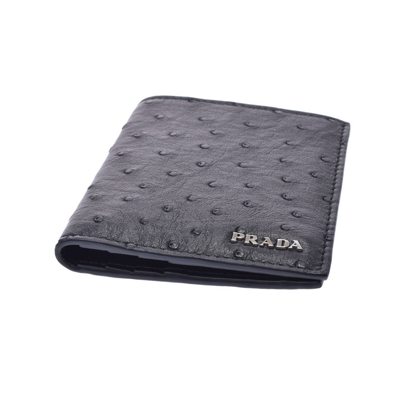 PRADA Prada Fudme Black 2M0004 Unisex Ostrich Bi -fold Wallet New Used Ginzo