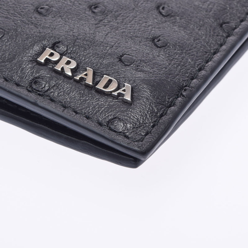 箱付 PRADA プラダ 二つ折り財布 オーストリッチ レザー 黒 ブラック