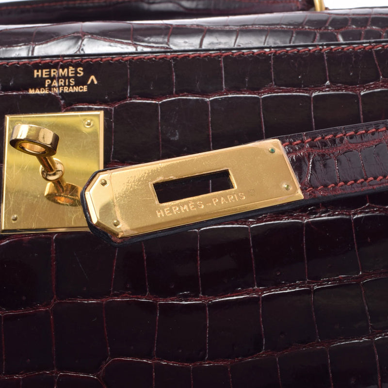 HERMES HERMES HERMES KELLY 32外缝制2Way Bag Rouge ACH GOLD BRACKET□C雕刻（1998年左右）女士Porosus手提包AB级使用Ginzo