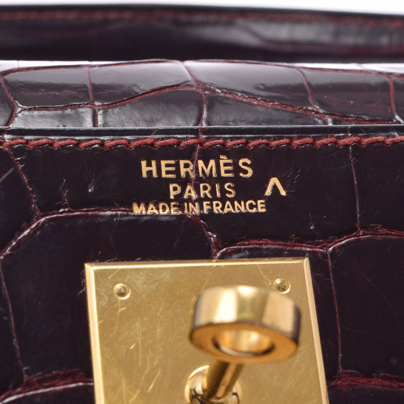 HERMES Hermes Hermes Kelly 32 outer sewing 2WAY Bag Rouge Ach Gold Bracket □ C engraved (around 1998) Ladies Porosus Handbag AB Rank Used Ginzo