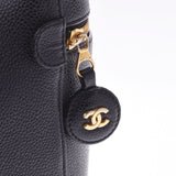 CHANEL Chanel vertical Vanity Black Gold Bracket Ladies Caviar Skin Handbag AB Rank used Ginzo