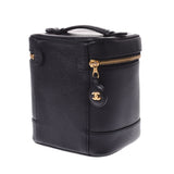 CHANEL Chanel vertical Vanity Black Gold Bracket Ladies Caviar Skin Handbag AB Rank used Ginzo