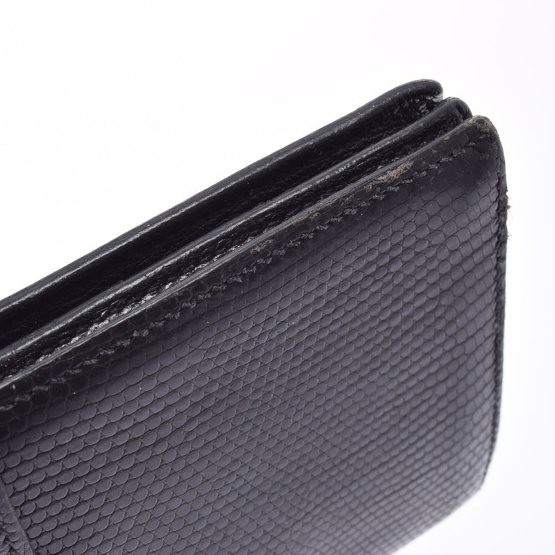 HERMES Hermes Bears Full Black Silver Bracket □ N engraved (around 2010) Unisex lizard long wallet B rank used Ginzo