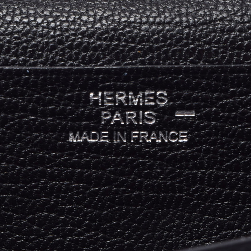 HERMES Hermes Bears Full Black Silver Bracket □ N engraved (around 2010) Unisex lizard long wallet B rank used Ginzo