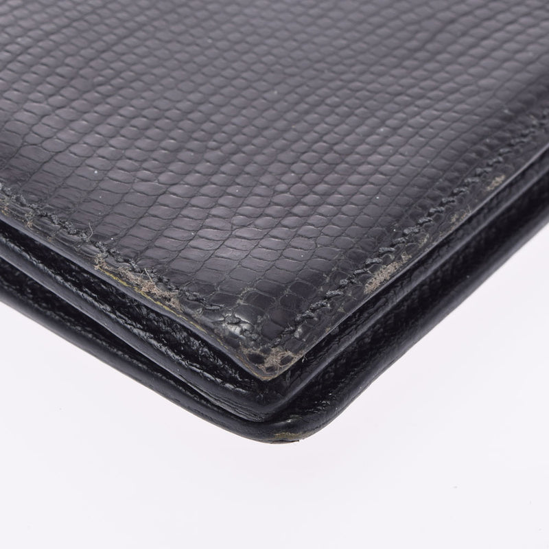 HERMES Hermes Bears Full Black Silver Bracket □ N engraved (around 2010) Unisex lizard long wallet B rank used Ginzo