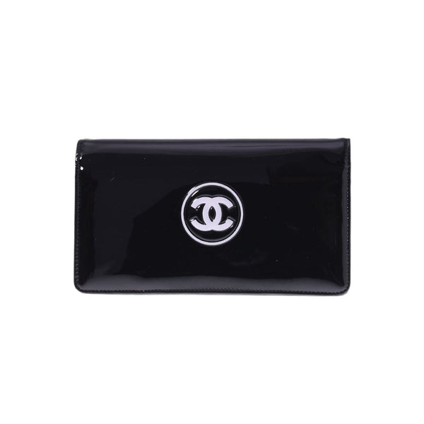 CHANEL Chanel Makeup Long Wallet Black Ladies Enamel Long Wallet A Rank used Ginzo