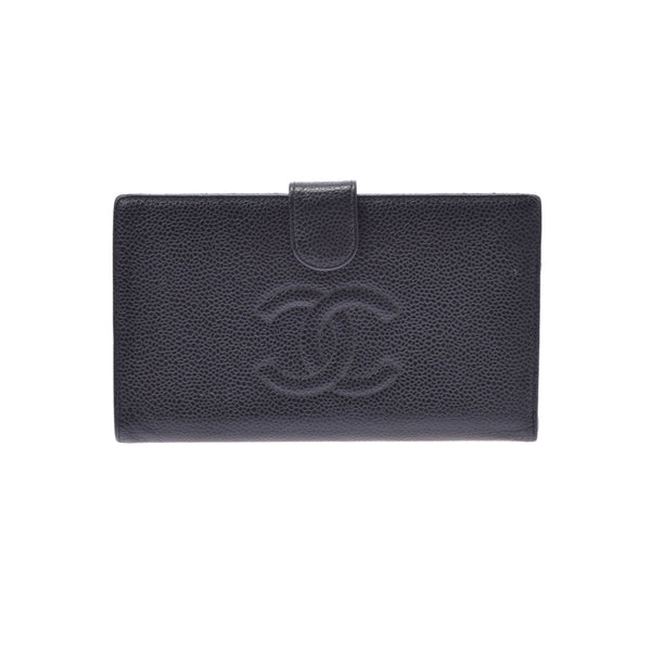 CHANEL Chanel Gamaguchi Coco Mark Black Ladies Caviar Skin Long Wallet B Rank Used Ginzo