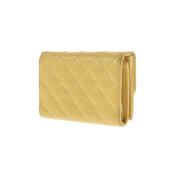 CHANEL Chanel Matrasse Boy Chanel Compact Wallet Yellow Ladies Ram Skin Three Fold Wallet B Rank Used Ginzo