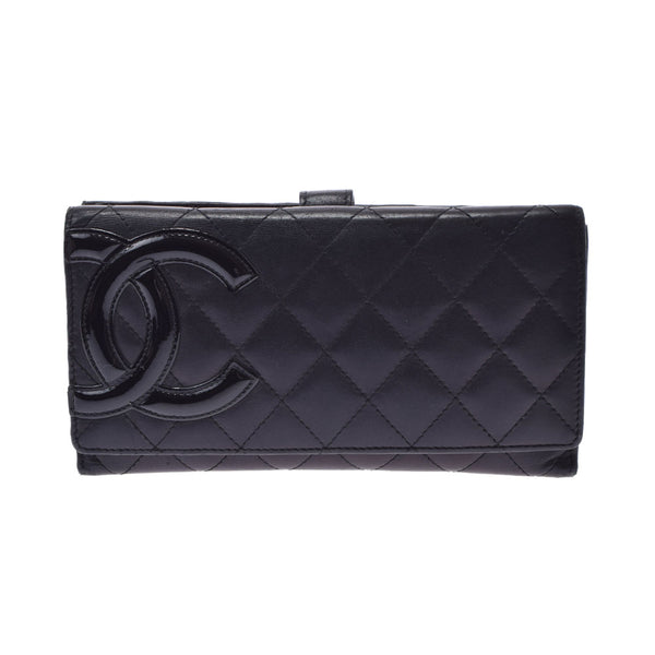 CHANEL シャネル カンボンライン 黒 レディース ラムスキン/エナメル  長財布 Bランク 中古 銀蔵