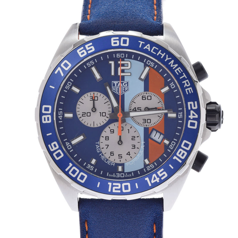 TAG HEUER TAG HEY Formula 1 Chronography Gulf Racing Special Caz101n男士SS/皮革表格石英蓝色表盘排名二手Ginzo