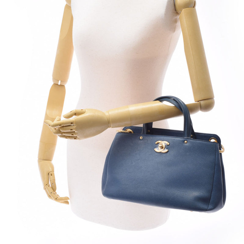 CHANEL Chanel 2WAY Shoulder Bag Blue Gold Bracket Ladies Caviar Skin Handbag AB Rank Used Ginzo