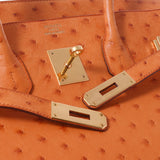 爱马仕爱马仕（Hermes Hermes Birkin）35橙色金支架□h雕刻（2004年左右）中性鸵鸟手袋均使用了Ginzo