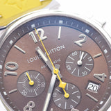 LOUIS VUITTON Louis Vuitton Tambour Chrono Q1121 Men's SS/Rubber Watch Quartz Brown Dial A Rank used Ginzo