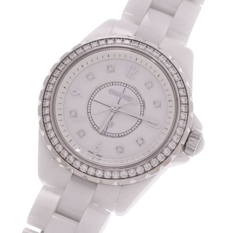CHANEL Chanel J12 33mm bezel diamond 8P diamond H3110 men's white ceramic/SS watch quartz white dial A rank used Ginzo