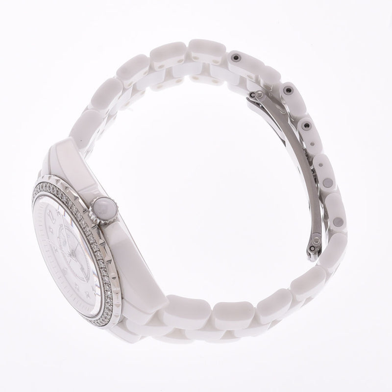 CHANEL Chanel J12 33mm bezel diamond 8P diamond H3110 men's white ceramic/SS watch quartz white dial A rank used Ginzo
