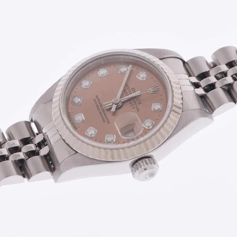ROLEX Rolex Datejust 10P Diamond 69174G Ladies WG/SS Watch Automatic Pink Shell Dial AB Rank Used Ginzo