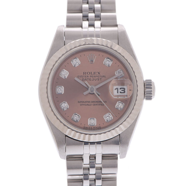 ROLEX Rolex Datejust 10P Diamond 69174G Ladies WG/SS Watch Automatic Pink Shell Dial AB Rank Used Ginzo