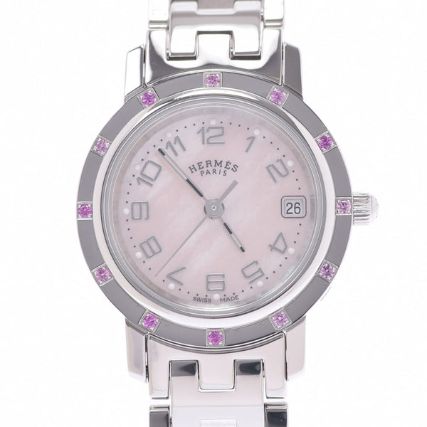 爱马仕爱马仕（HERMES HERMES CLIPPER）12p粉红色蓝宝石CL4.231女士SS观看Quartz Pink Dial A等级使用Ginzo