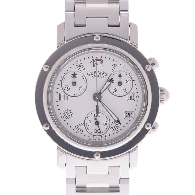 HERMES Hermes Clipper Chrono CL1.310 Ladies SS Watch Quartz White Dial A Rank used Ginzo