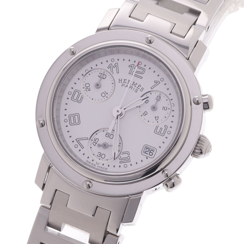 HERMES Hermes Clipper Chrono CL1.310 Ladies SS Watch Quartz White Dial A Rank used Ginzo