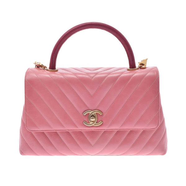 CHANEL Chanel Top Handle V Stitch 2WAY Bag Pink Ladies Calf Charizard Handbag A Rank used Ginzo