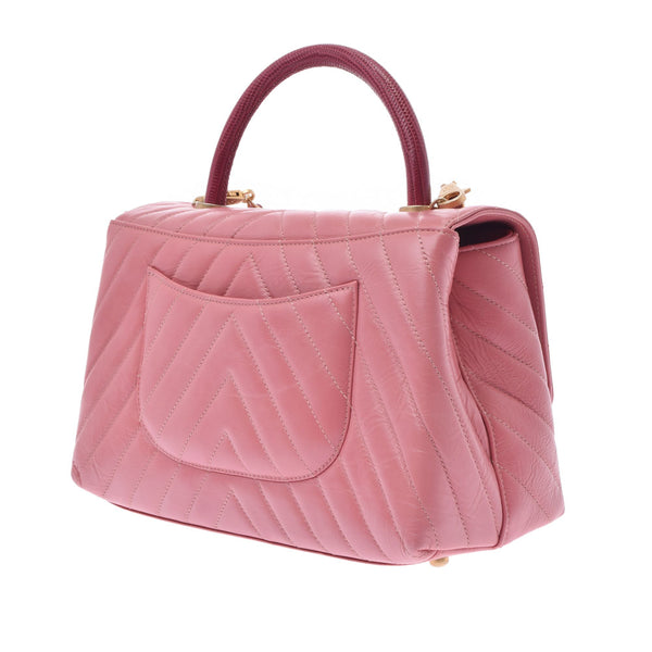CHANEL Chanel Top Handle V Stitch 2WAY Bag Pink Ladies Calf Charizard Handbag A Rank used Ginzo