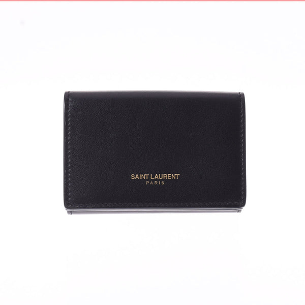 SAINT LAURENT Saint Laurent Compact Wallet Black 459784 Unisex Calf Mold Fold Wallet A Rank Used Ginzo
