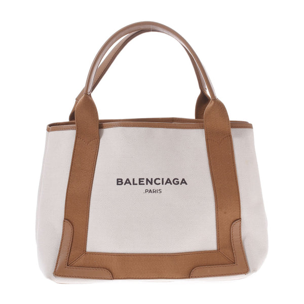 BALENCIAGA バレンシアガ ネイビーカバ S 白/ブラウン系 339933 レディース キャンバス/レザー ハンドバッグ Bランク 中古 銀蔵