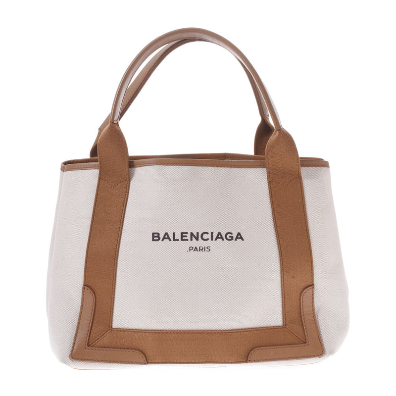 BALENCIAGA Balenciaga Navy Caba S White/Brown 339933 Ladies Canvas/Leather Handbag B Rank used Ginzo