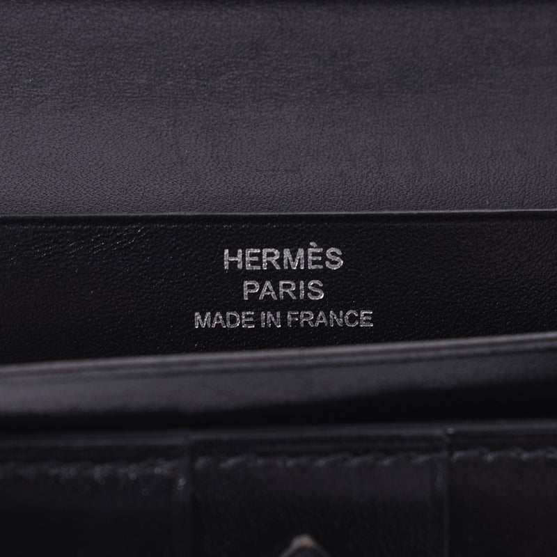 爱马仕爱马仕（Hermes Hermes）熊舰队黑色大国子支架X雕刻（2016年左右）男女盒小牛长钱包B等级二手Ginzo