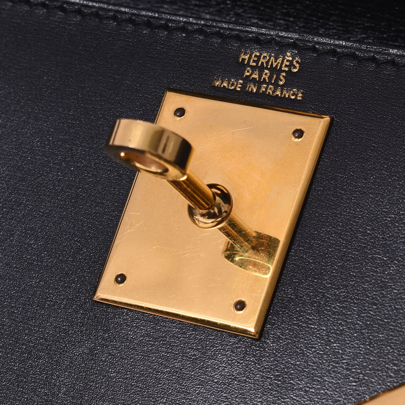 HERMES Hermes Hermes Kelly 28 outer sewing 2WAY Black Gold Bracket □ F engraved (around 2002) Ladies BOX Calf handbag AB Rank Used Ginzo