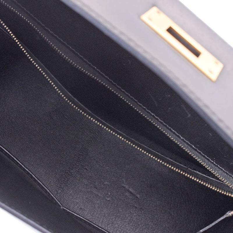 HERMES Hermes Hermes Kelly 28 outer sewing 2WAY Black Gold Bracket □ F engraved (around 2002) Ladies BOX Calf handbag AB Rank Used Ginzo