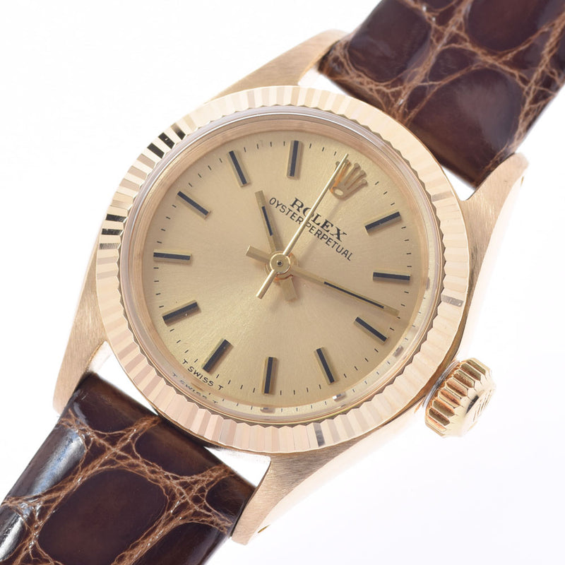 ROLEX Rolex Oyster Purpetual Antique 6619 Ladies YG Watch Automatic Champagne Dial AB Rank Used Ginzo