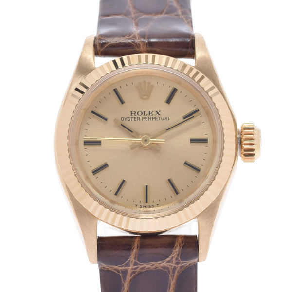 ROLEX Rolex Oyster Purpetual Antique 6619 Ladies YG Watch Automatic Champagne Dial AB Rank Used Ginzo